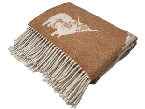 Highland Cow Merino Lambswool Throw - Rust