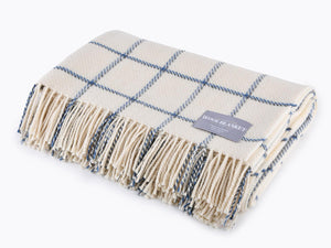 Windowpane 100% Wool Blanket - Cream/Blue