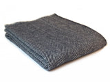 XL Herringbone Blanket Stitch Pure New Wool Throw - Navy