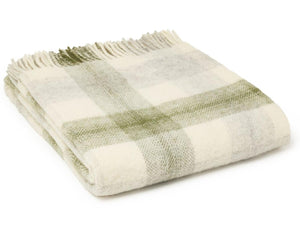 Meadow Check Pure New Wool Throw - Olive