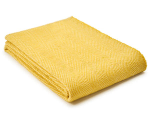 Herringbone Blanket Stitch Pure New Wool Throw - Dandelion