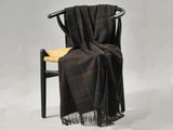 Classic Plaid Brushed Cashmere Blend Throw - Dark Brown