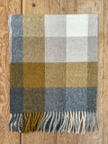 Block Check Lambswool Extra Wide Scarf - Gold/Grey