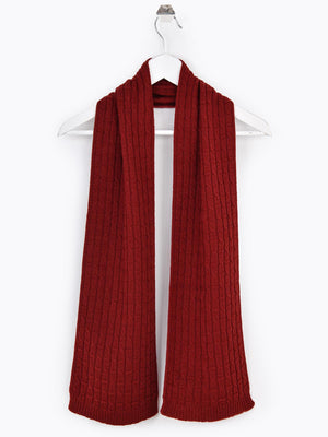 Cable Knit Merino Scarf - Rust Red