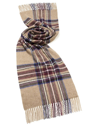 Check Lambswool Extra Wide Scarf - Kildwick Camel/Plum