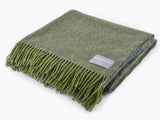 XL Herringbone 100% Wool Blanket - Green/Grey