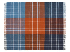 Stormness Check Pure New Wool Throw - Brick/Navy